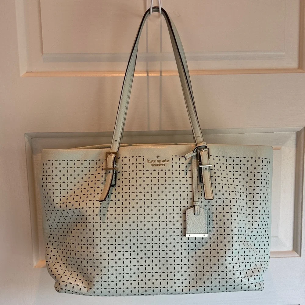 kate spade New York Perforated Leather Tote Bag in mint